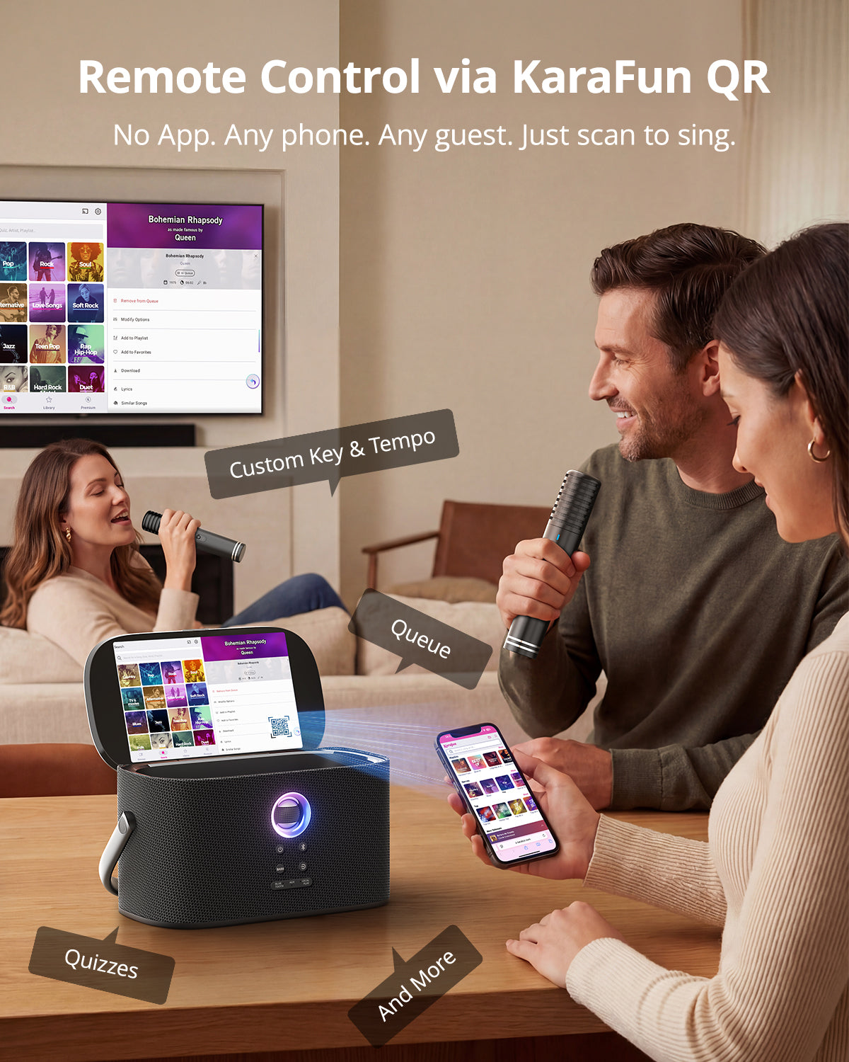 Ikarao Karaoke Machine with Lyrics Display Screen for Adults,Professional Karaoke System with 2 Wireless Mics for TV Home Outdoor Party