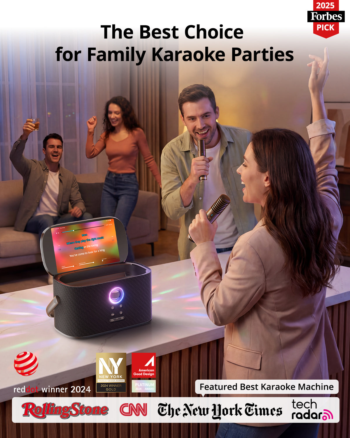 Ikarao Karaoke Machine with Lyrics Display Screen for Adults,Professional Karaoke System with 2 Wireless Mics for TV Home Outdoor Party