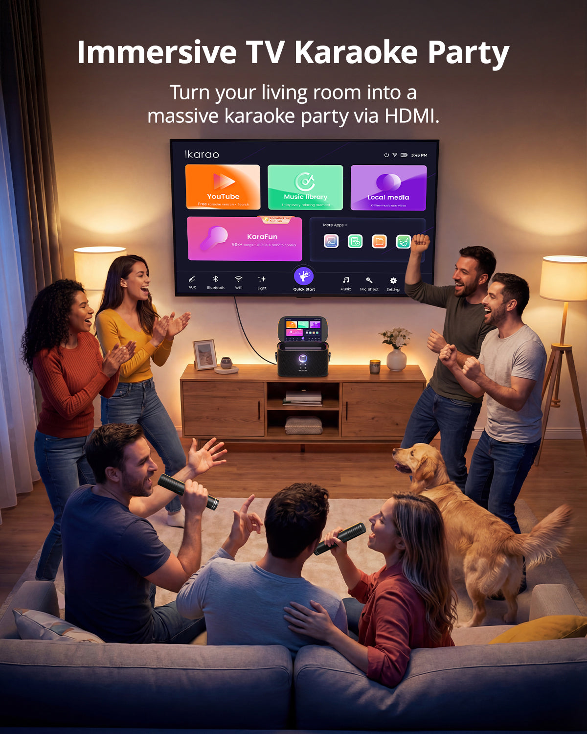 Ikarao Karaoke Machine with Lyrics Display Screen for Adults，Professional Karaoke System with 2 Wireless Mics for TV Home Outdoor Party